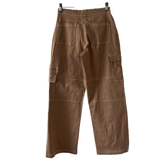Rachel Paige XS Wide Leg Light Brown Cargo Pants Zip  Pockets Twill Streetwear - Picture 2 of 12